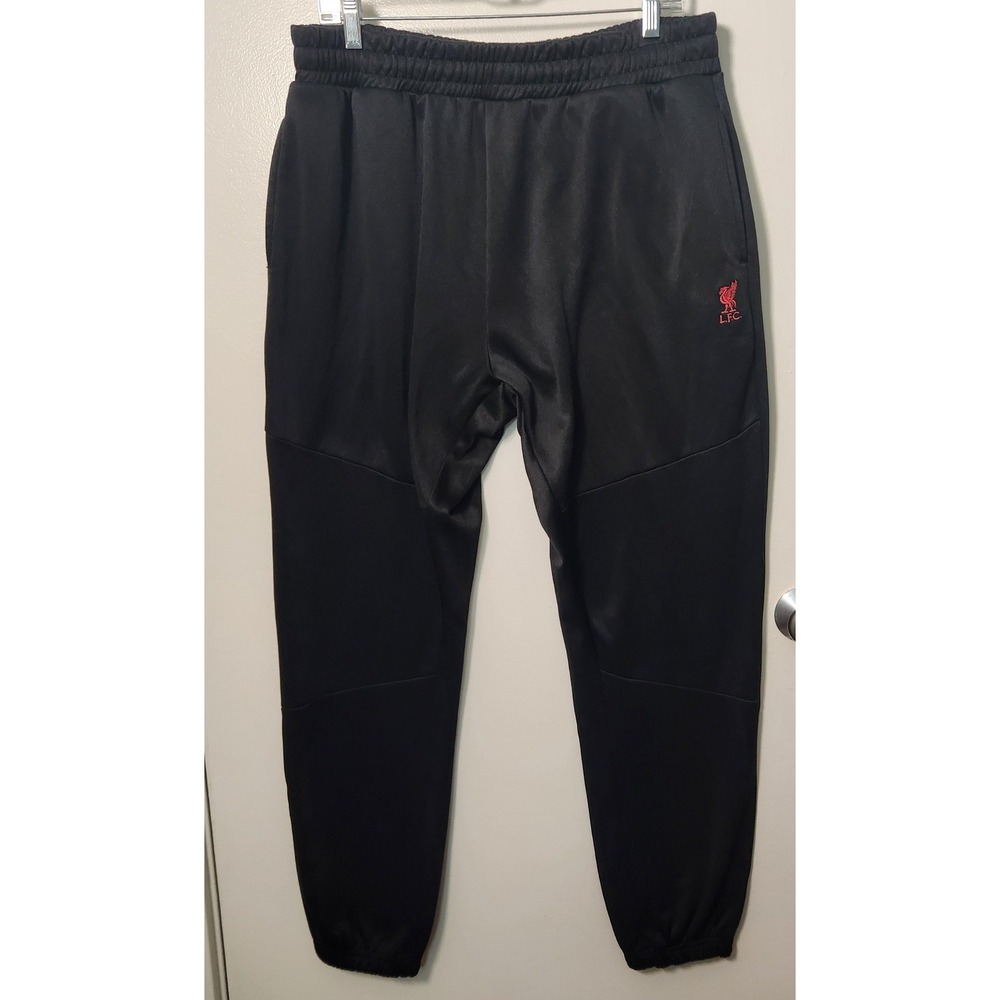 LFC Jogger Pants Lrg Black Red Embroidered Liverbird Logo Drawcord Elastic Waist